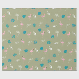 Salbeigrünes und rosa Flamingo-Geschenkpapier Geschenkpapier