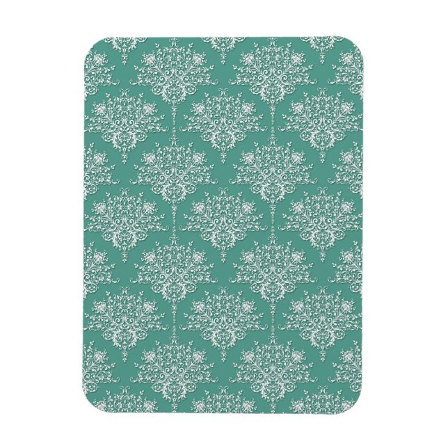 Salbeigrünes und weißes florales Damastmuster Magnet (Vertikal)