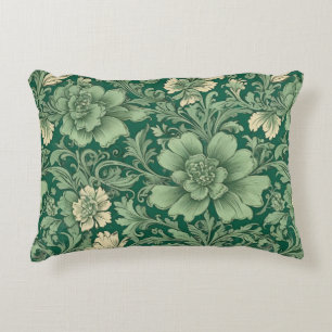 Salbeigrünes Vintage-Blumenmuster Dekokissen