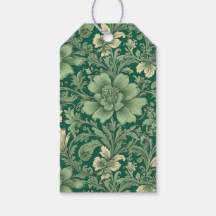 Salbeigrünes Vintage-Blumenmuster Geschenkanhänger