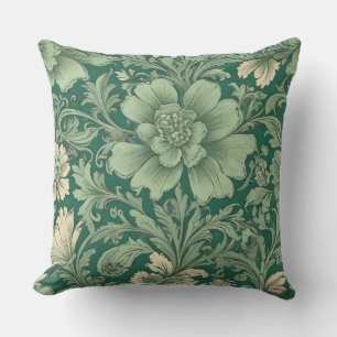 Salbeigrünes Vintage-Blumenmuster Kissen