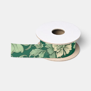 Salbeigrünes Vintage-Blumenmuster Satinband