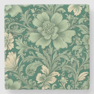 Salbeigrünes Vintage-Blumenmuster Steinuntersetzer