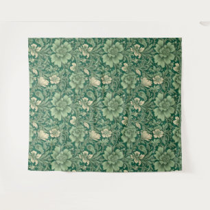 Salbeigrünes Vintage-Blumenmuster Wandteppich