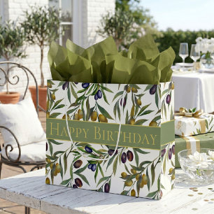Salbeigrünes Wasserfarben-Landhaus-Olivenmuster Große Geschenktüte