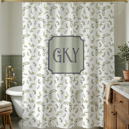 Salbeigrünes Wasserfarben-Monogramm Chic Olivenmus Duschvorhang