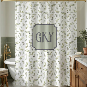 Salbeigrünes Wasserfarben-Monogramm Chic Olivenmus Duschvorhang