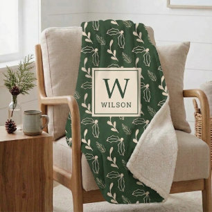 Salbeigrünes Weihnachtslaub Custom Monogramm Sherpadecke