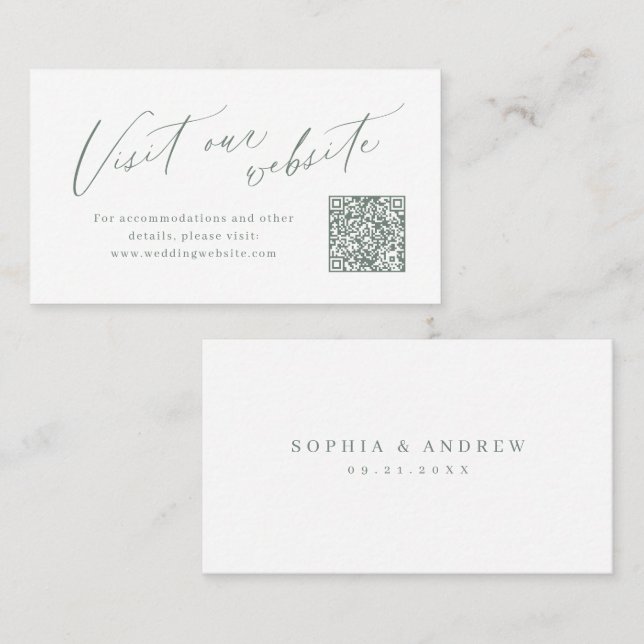 Salbeiskript minimalistischer QR-Code-Website-Einl Platzkarte (Vorne/Hinten)