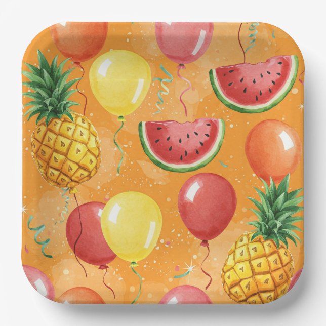 Säle, Wassermelonen, Ananas, von Natasha Us Pappteller (Vorderseite)