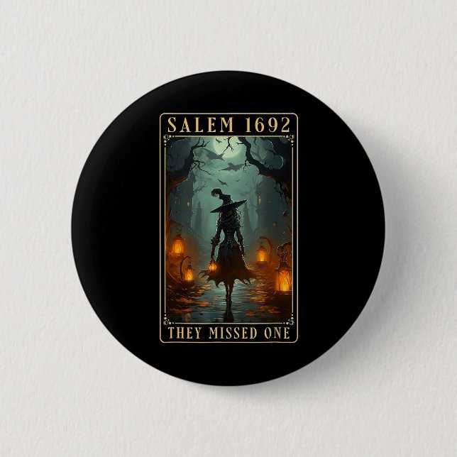 Salem 1692 fehlte eine Halloween-Hexe Button (Vorderseite)