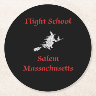 Salem Flight School Halloween Hexenkleidung Gesche Runder Pappuntersetzer