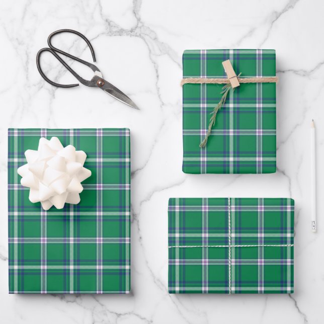 Salem Green and White Plaid Holiday Geschenkpapier Set (Vorderseite)