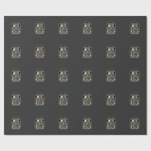 Salem Haunted Library Halloween Design_1 Geschenkpapier (Flach)