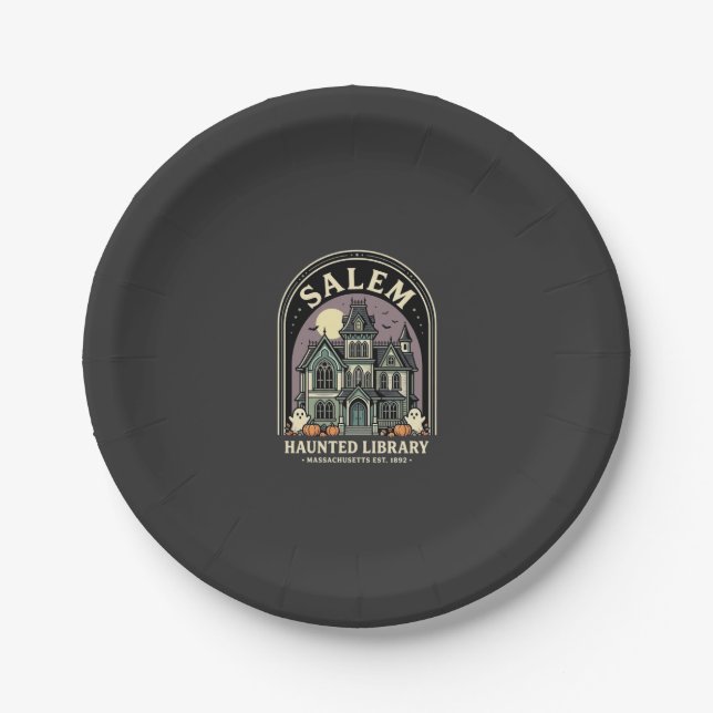 Salem Haunted Library Halloween Design_1 Pappteller (Vorderseite)