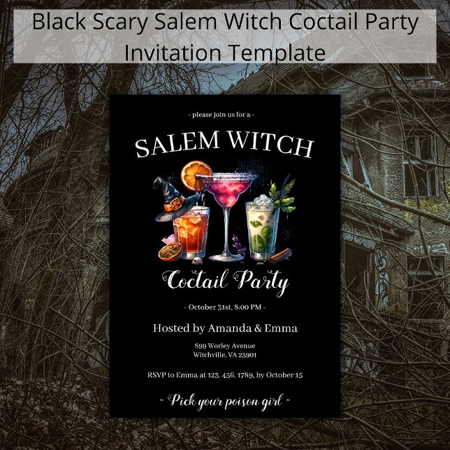 Salem Hexe Beängstigend Coctail Party Schwarzes Ha Einladung (Von Creator hochgeladen)