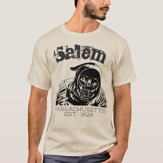 Salem Massachusetts, Schädel grimmiger Sensenmann T-Shirt (Vorderseite)