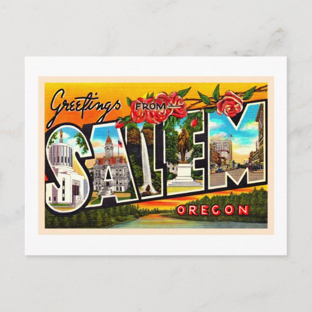 Salem Oregon ODER Vintager Großbuchstabe Postkarte (Vorderseite)