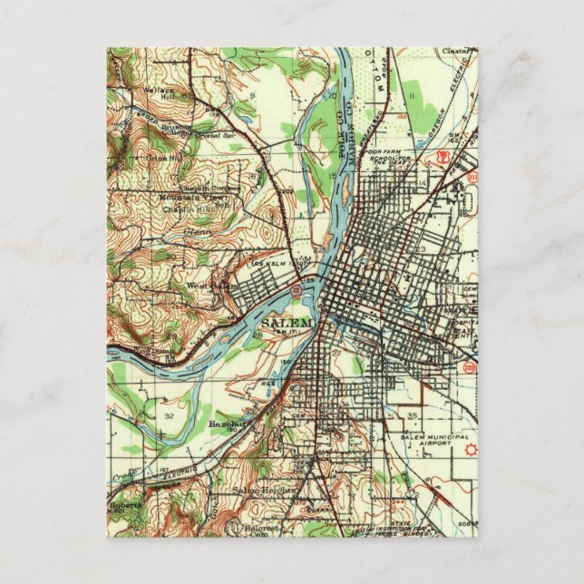 Salem Oregon Vintag Map Postkarte (Vorderseite)