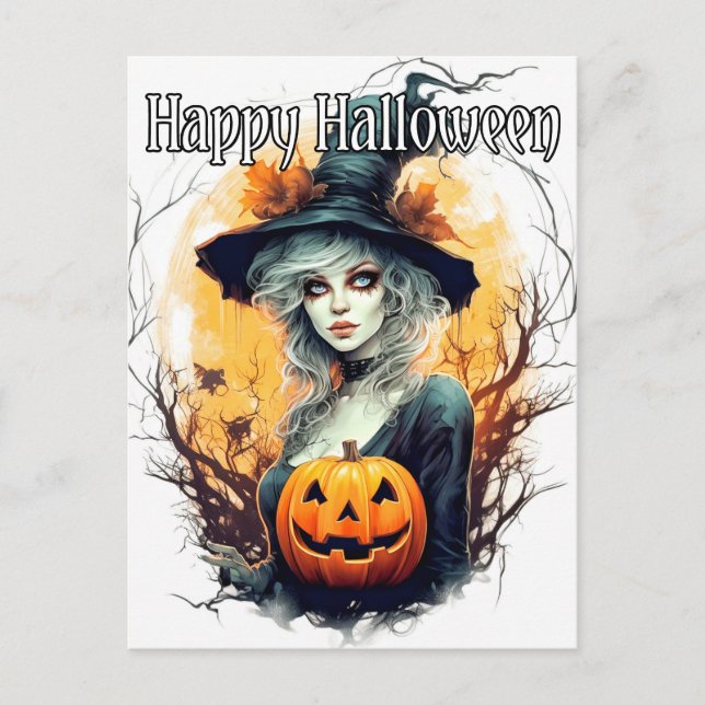 Salem Witch Illustration - glückliches Halloween Postkarte (Vorderseite)