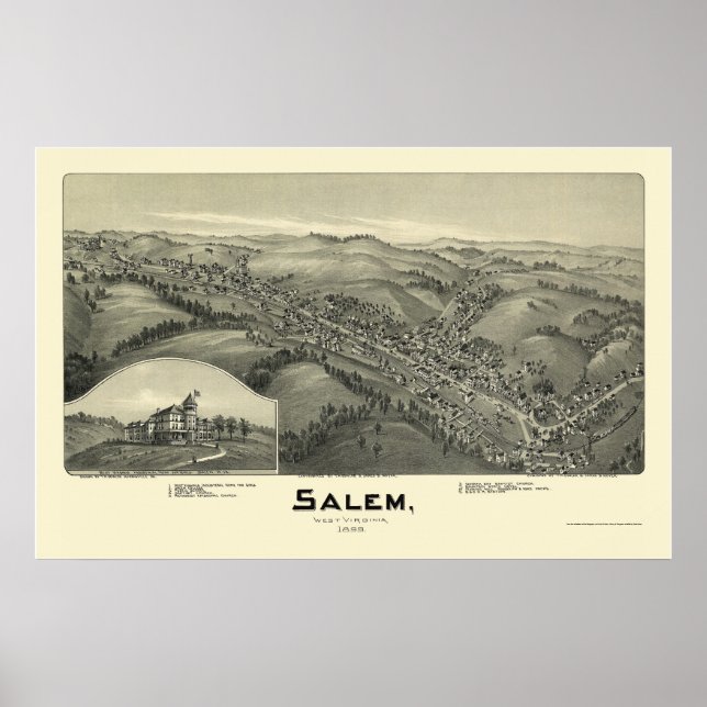 Salem, WV Panorama Karte - 1899 Poster (Vorne)