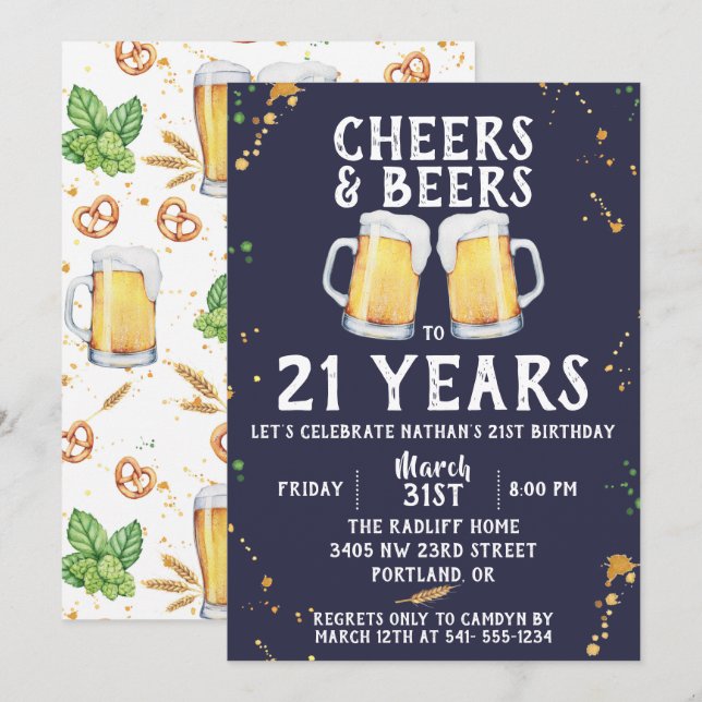 Salers et bières Invitation de fête d'anniversaire (Devant / Derrière)