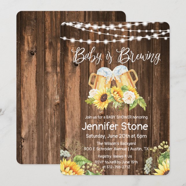 Salers et bières Rustique Baby shower Invitation (Devant / Derrière)