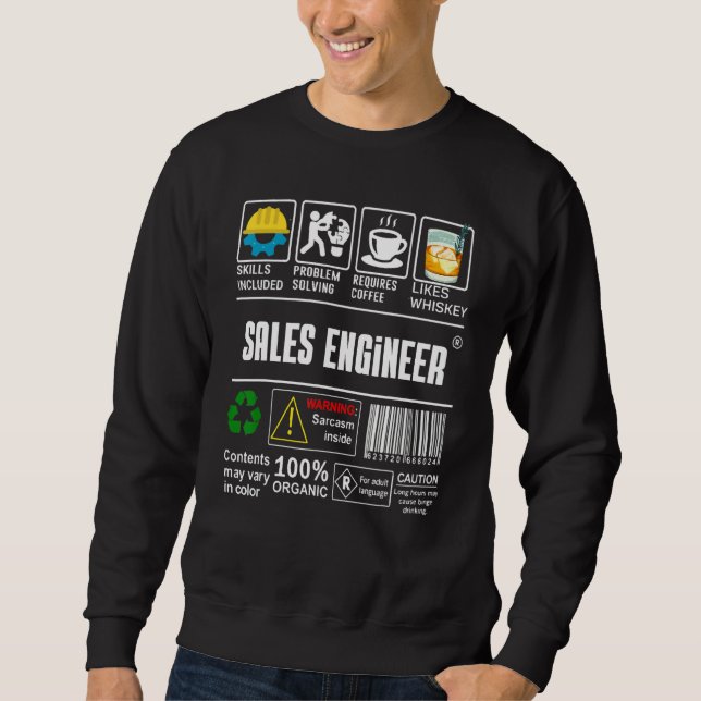 Sales Engineer Label Skills Solving Coffee Whiskey Sweatshirt (Vorderseite)
