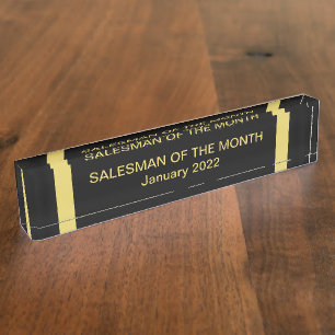 Salesman of the Month Award Desk Nom Plaque
