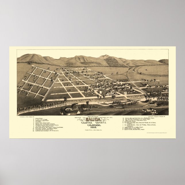 Salida, CO Panorama Karte - 1882 Poster (Vorne)