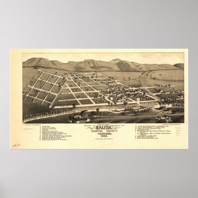 Salida Colorado 1882 Panoramakarte Poster (Vorne)