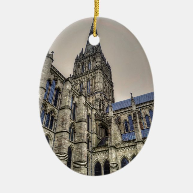 Salisbury Cathedral & Spire Wiltshire England Keramik Ornament (Vorne)
