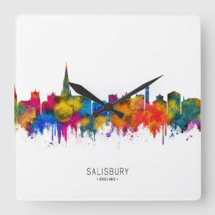 Salisbury England Skyline Quadratische Wanduhr