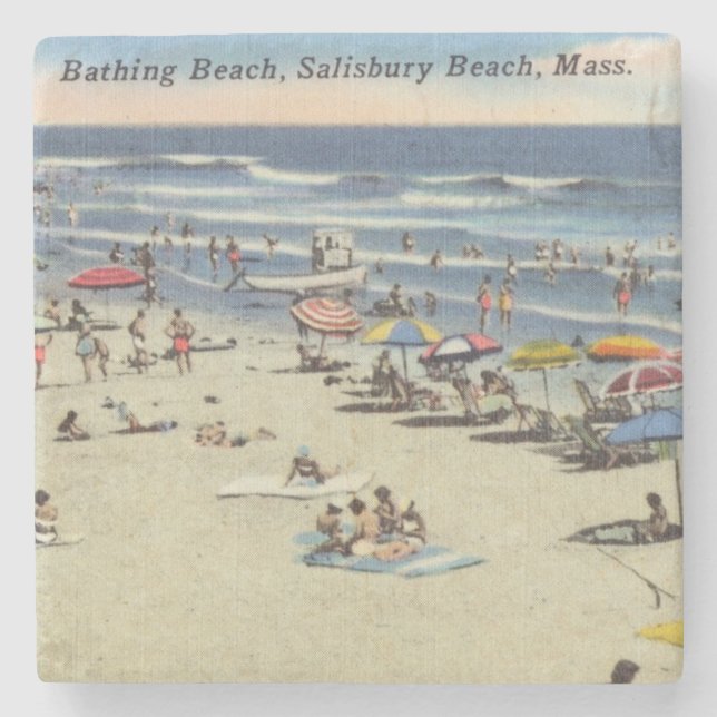 Salisbury, Mass, Massachusett, Vintage Beach Scene Steinuntersetzer (Vorderseite)
