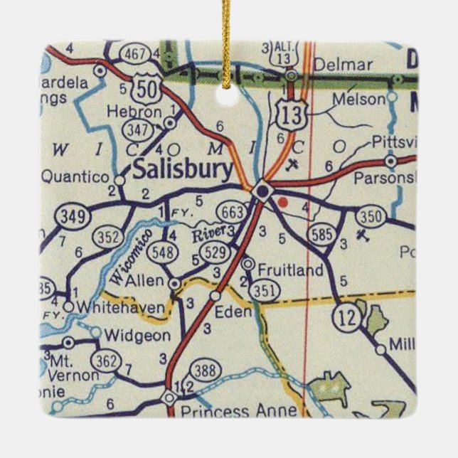 Salisbury MD Vintag Map Keramikornament (Rückseite)