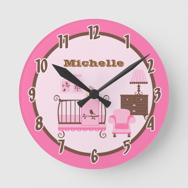 Salle Bébé rose Horloge personnalisée (Recto)