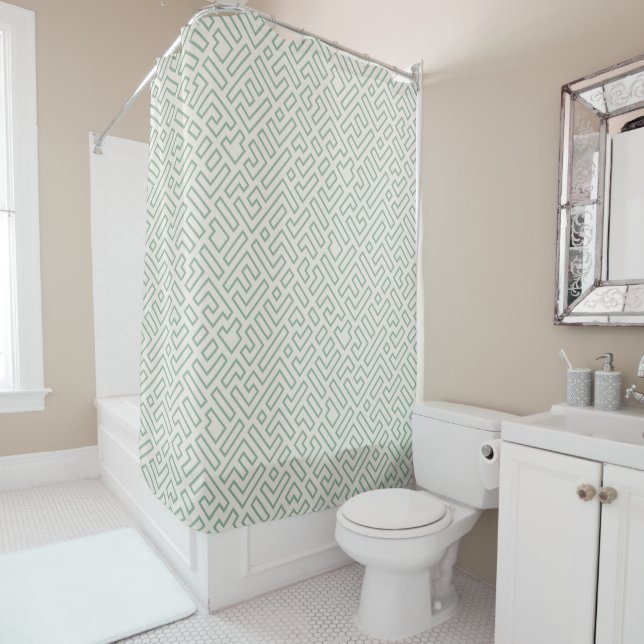Salle de bain de style vert géométrique rideau de  (En situation)