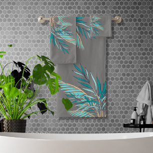 Salle de bain moderne Gris Turquoise Palm Feuilles