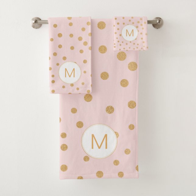 Salle de bain monogramme point or rose (En situation)