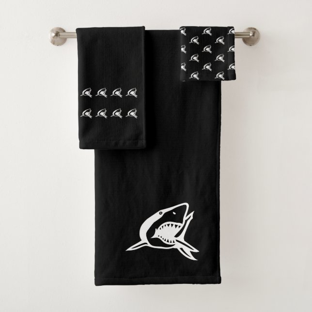 salle de bain requin set de serviettes noir et bla (En situation)
