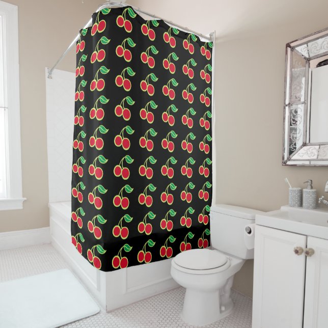 Salle de bain Retro Cherry Douche rideau (En situation)