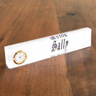 Sally, Name, Logo, Schreibtischnamensplatte mit Uh Namensplakette