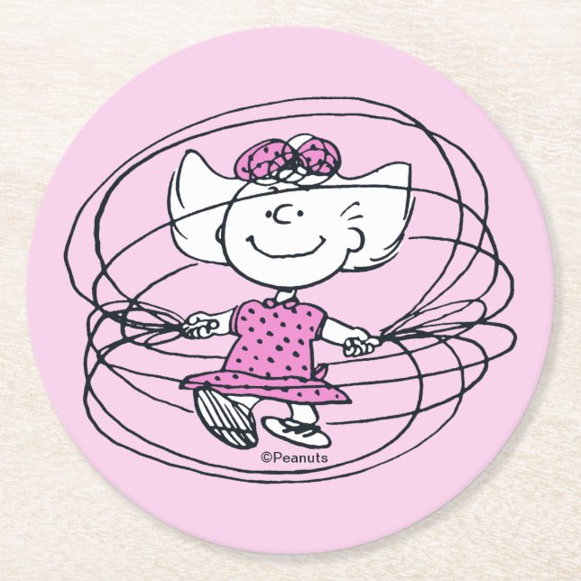 Sally Playing Jump Rope Runder Pappuntersetzer (Vorderseite)