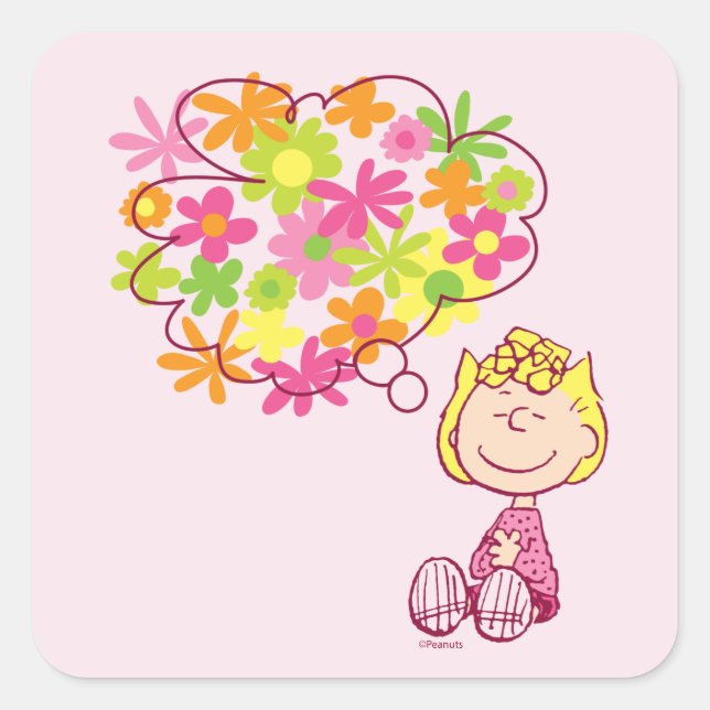 Sally Thinking of Blume Quadratischer Aufkleber (Vorderseite)