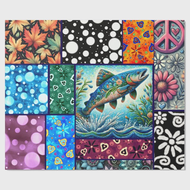 Salmon Crazy Quilt Floral Whimsical Decoupage Geschenkpapier (Flach)