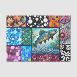 Salmon Crazy Quilt Floral Whimsical Decoupage Seidenpapier