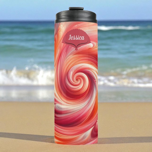 Salmon Pink Modern Abstract Swirling Thermosbecher (Von Creator hochgeladen)