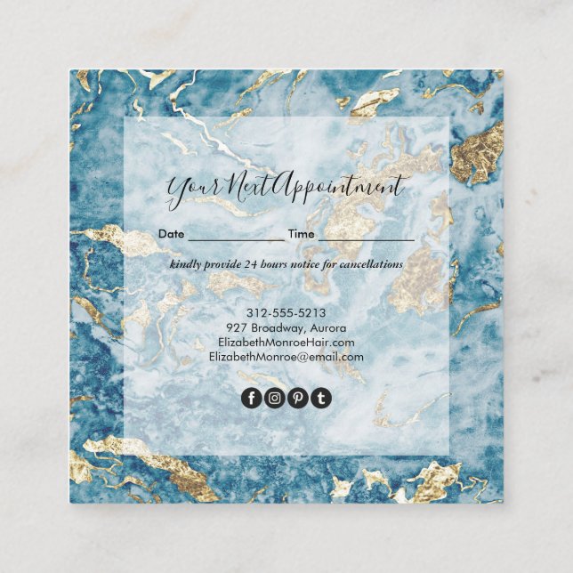 Salon aus Gold und Blauen Marmor Terminkarte (Rückseite)