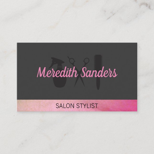 Salon Barber Tools Chic Pink Akzent Visitenkarte (Vorderseite)