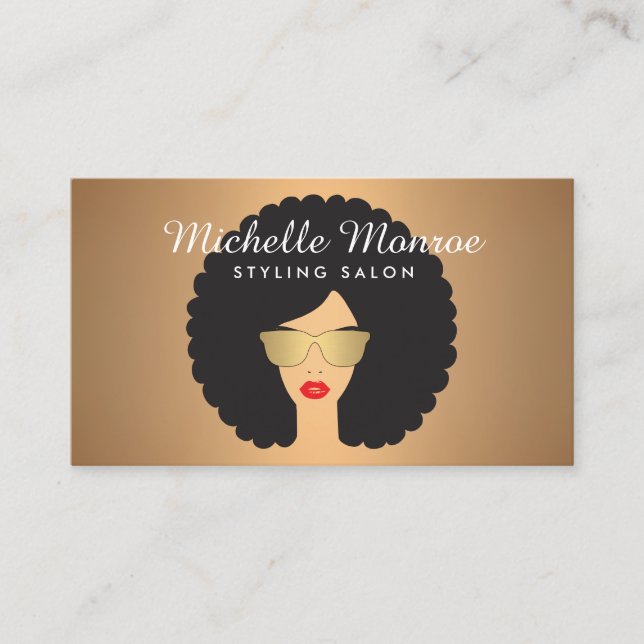Salon Beauty Girl mit Afro auf Rose Gold Visitenkarte (Vorderseite)